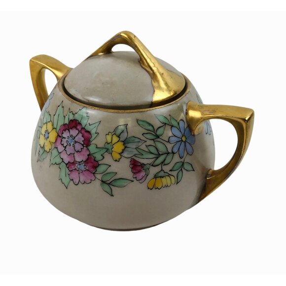 Vintage O E G Royal Austria Creamer Sugar Bowl Set Floral Design Gold Trim - Picture 4 of 10